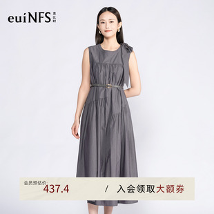 恩比时无袖连衣裙2026夏季新款设计感轻薄透气百搭圆领收腰长裙女