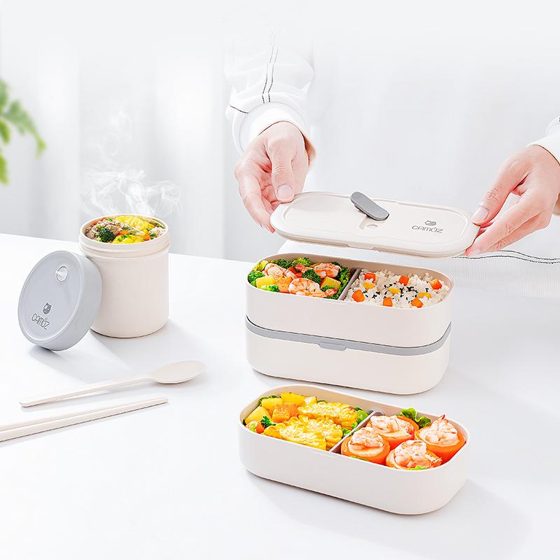 竹纤维饭盒上班族可微波炉加热便当盒塑料密封日式可爱餐盒