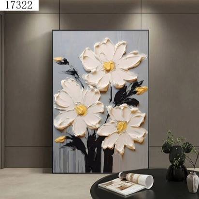 纯手绘花卉抽象装饰画现代简约客厅玄关挂画大尺寸落地画立体油画图片