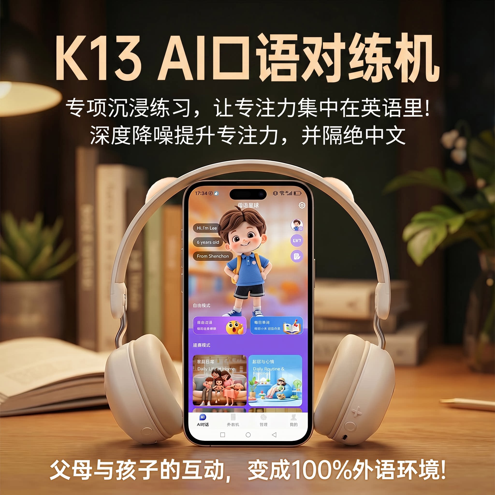 母语星球AI口语对练机英语学习专用语言环境营造外教机英语宝英语启蒙早教机(降噪耳机版)