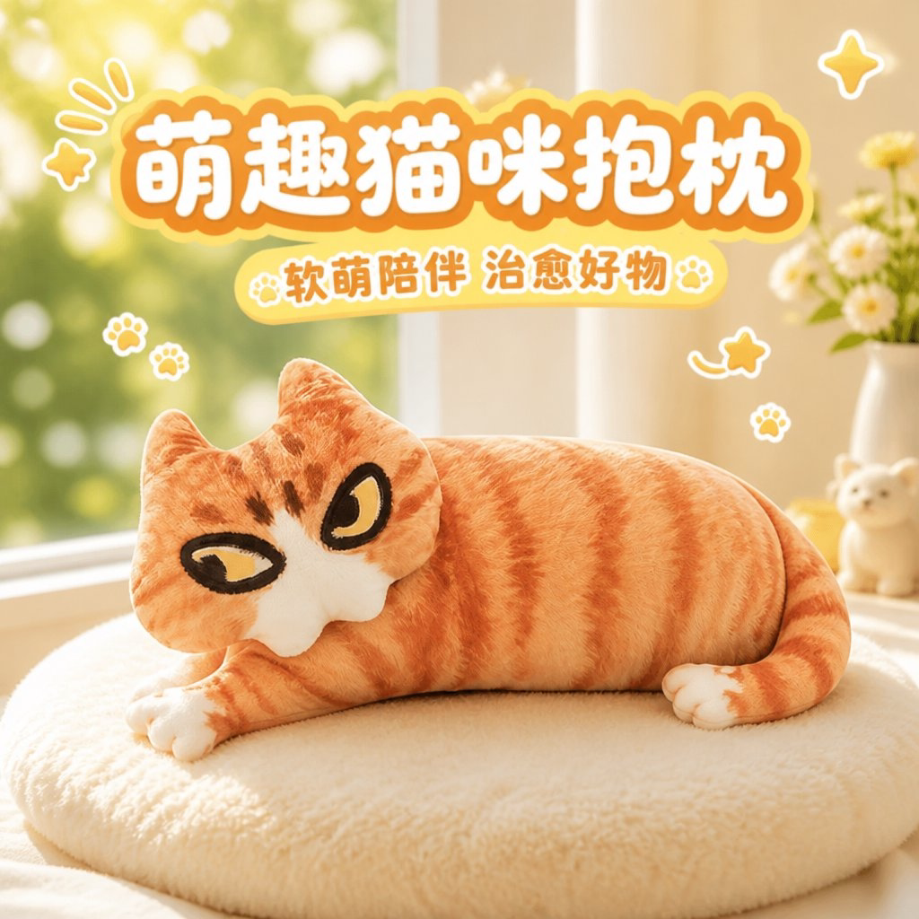 抽象老吴猫毛绒抱枕丑萌猫咪公仔表情包钥匙扣挂件男女礼物靠枕