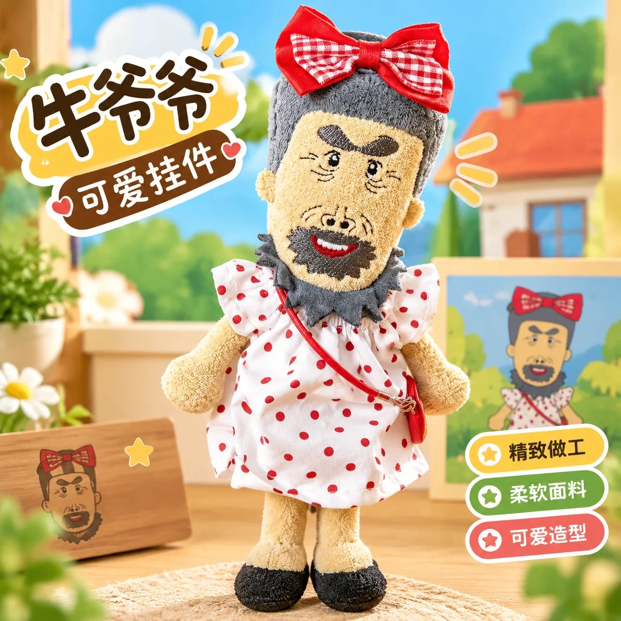 大耳朵图图牛爷爷毛绒包挂件图片