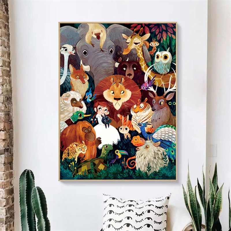 十字绣动物世界2021q新款线绣客厅竖版玄关儿童卡通卧室手工自己