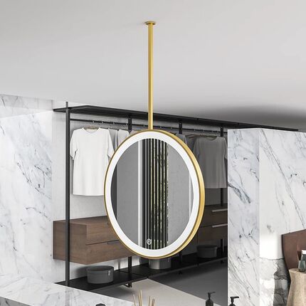 悬挂天花板圆形吊镜悬空镜led发光智能镜民宿酒店卫生间镜子带灯