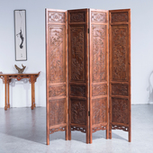 新中式 仿古客厅办公室玄关隔断东阳木雕镂空雕刻实木移动折叠屏风