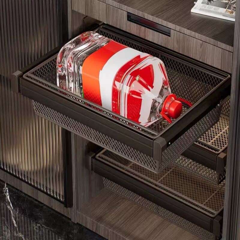 衣柜拉篮抽d屉式抽拉篮衣帽间家用伸缩滑轨裤架内置储物篮密网拉