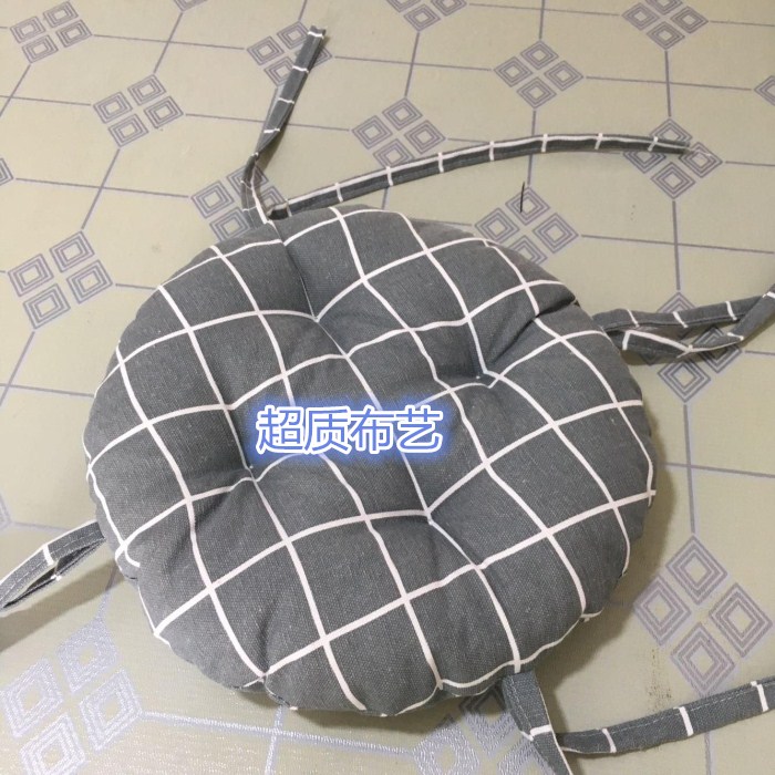 简约帆布加厚棉软垫 实木小圆形板凳子椅垫 绑带月X亮窝窝椅坐垫