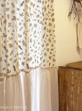 HEGALY 小松鼠覆古印花米黄色棉麻窗帘浪漫可爱温柔橱窗隔断门帘