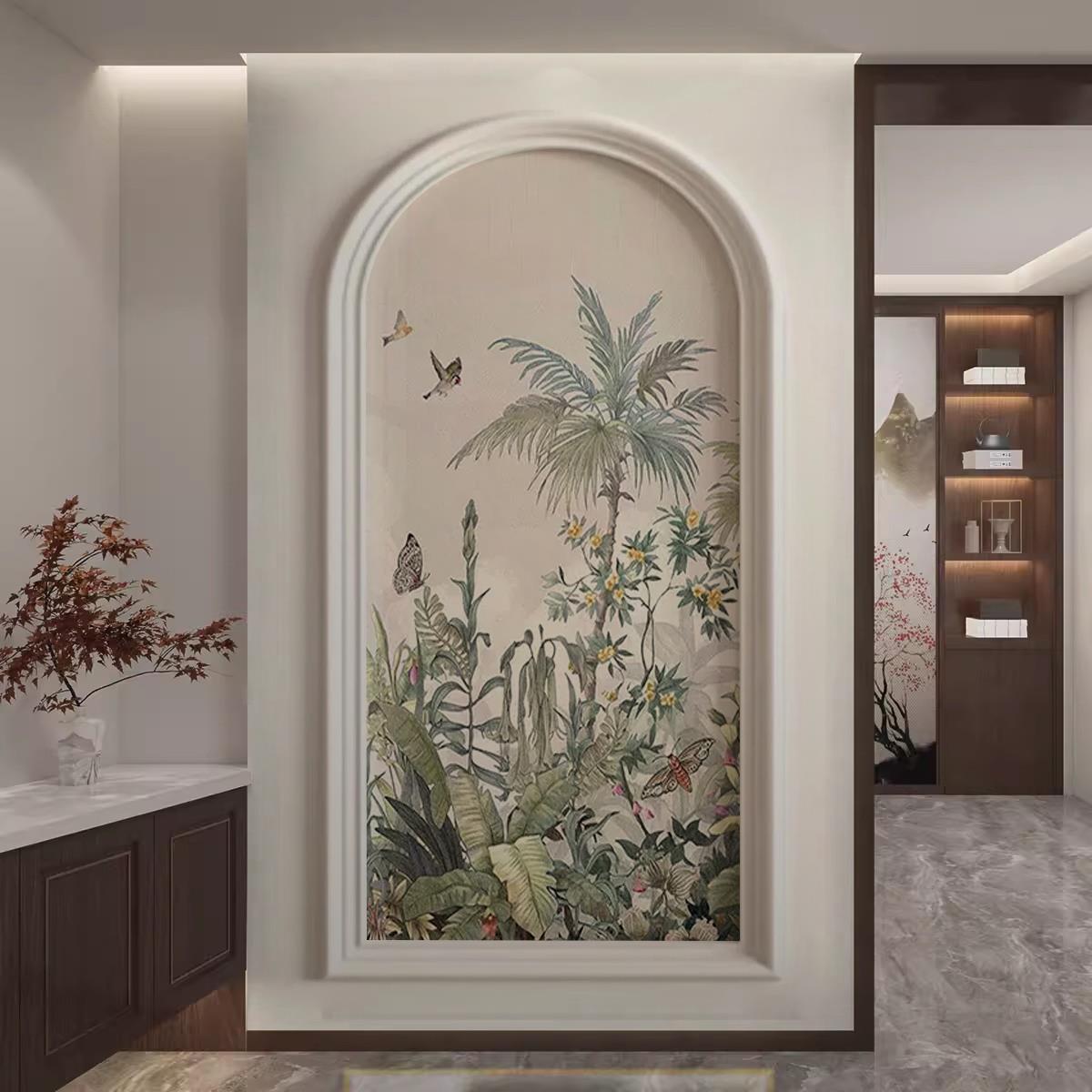 法式中古风玄关装饰画小众艺术客厅墙壁画复古高级感走廊过道壁纸图片