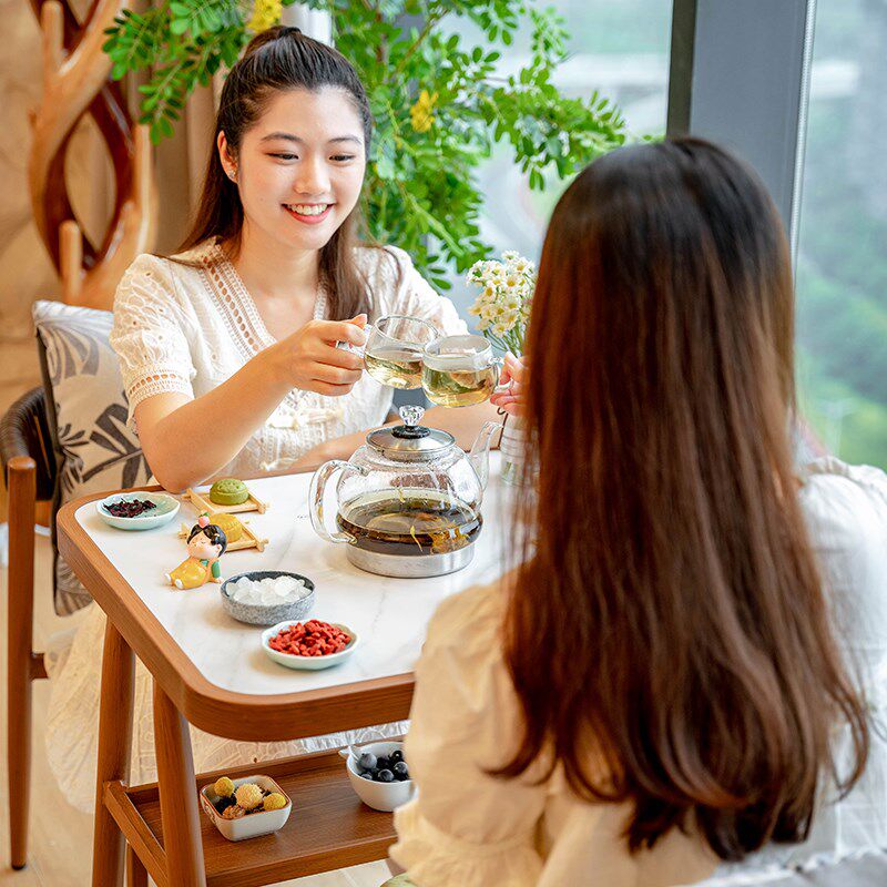 紫叶 林顿 餐桌岩板家用小户型奶油风迷你阳台带电磁炉火锅小桌椅