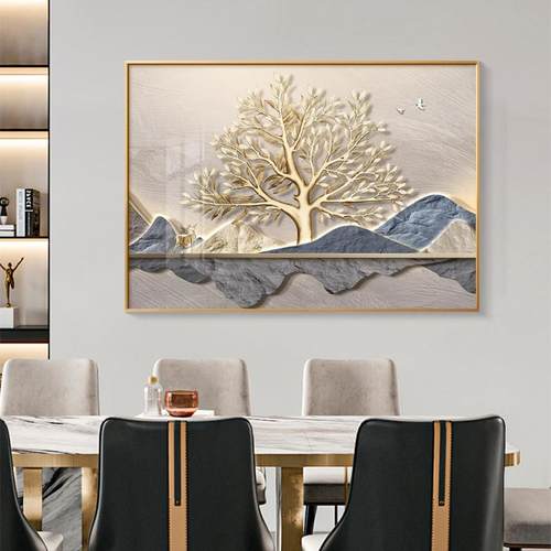 现代轻奢大气发财树饭厅画 画客厅玄关装饰画 画走廊过道电表箱挂