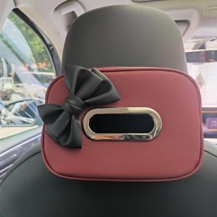 车载蝴蝶结纸巾盒波尔多红汽车遮阳板扶手箱靠背挂式 火山红抽取式