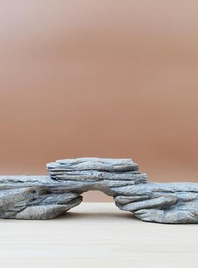 树脂仿真石头底座摆件假山微景观中式古风禅意奇石造景装饰小树桩