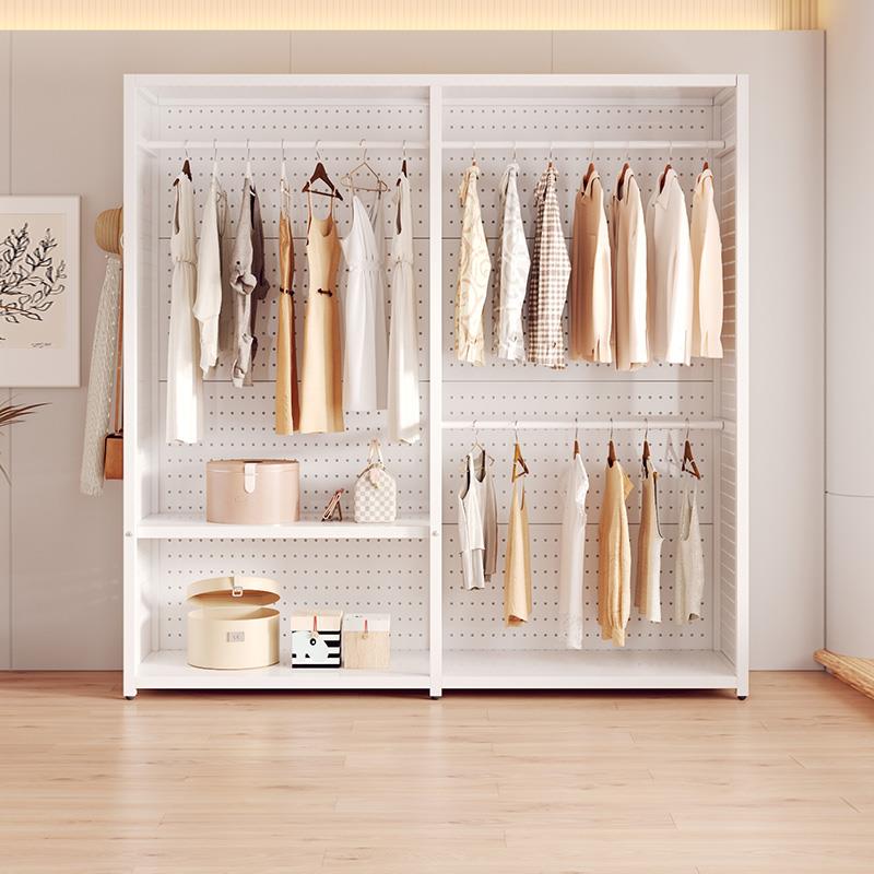 洞洞板衣柜家用小户型金属挂衣架开放式防尘帘衣帽间架子落地柜子