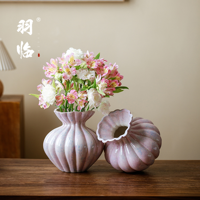 景德镇新中式几何扭转水培鲜花花器陶瓷花瓶现代简约法式蓬蓬摆件