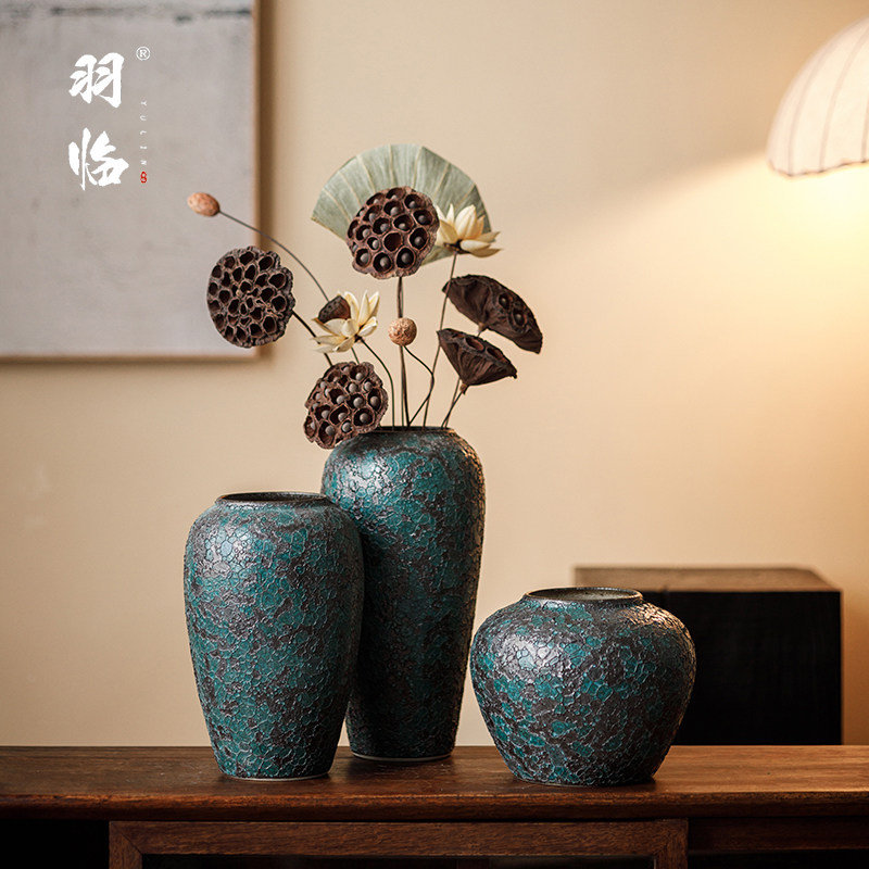 景德镇陶瓷花瓶蓝色金属釉粗陶罐图片