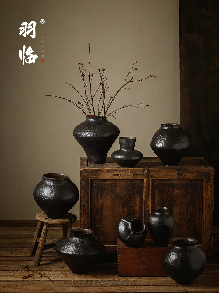 景德镇中式覆古陶瓷花瓶干插花器客厅轻奢高级感陶罐民宿装饰摆件