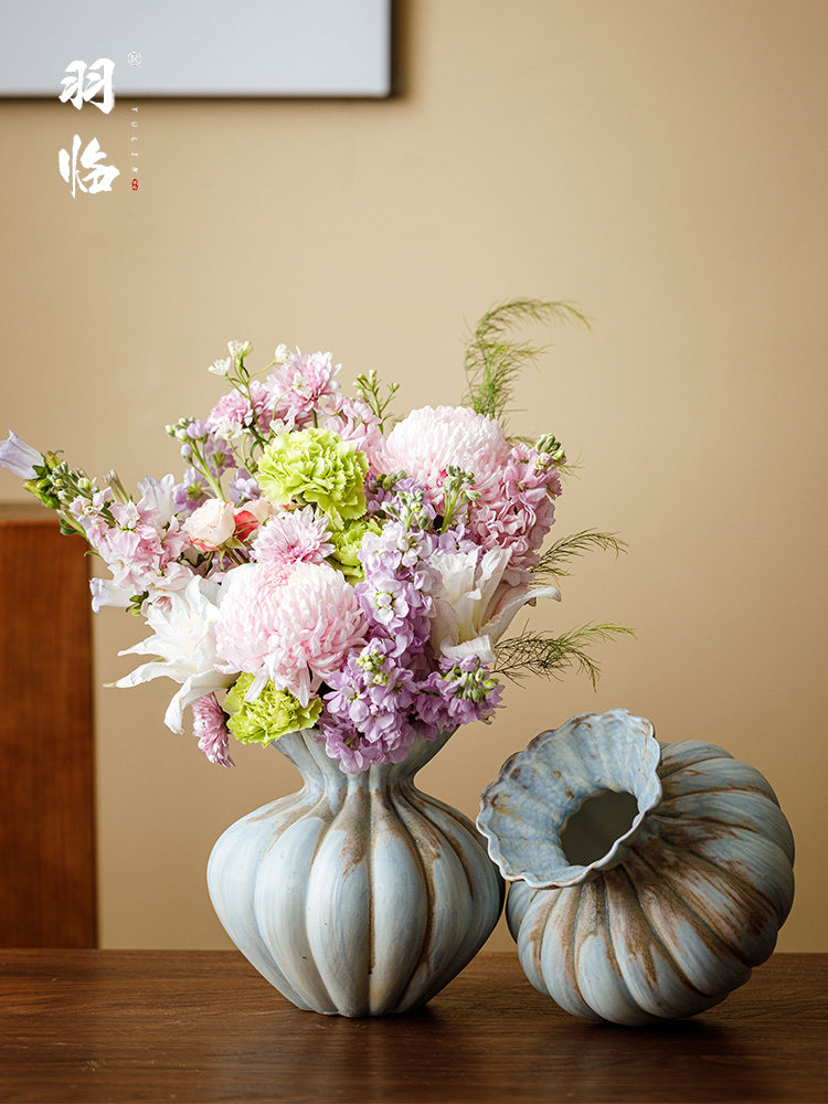 景德镇新中国风Wabi-Sabi创意陶瓷花瓶覆古干花插花怀旧哑光罐养