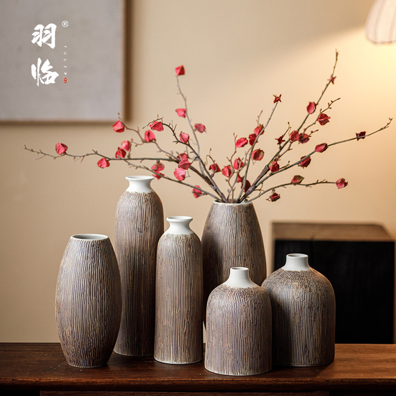 景德镇陶瓷花瓶复古螺纹侘寂风图片