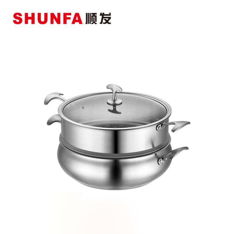 顺发福享蒸锅304不锈钢汤锅家用三层复合底上蒸下煮电磁炉通用
