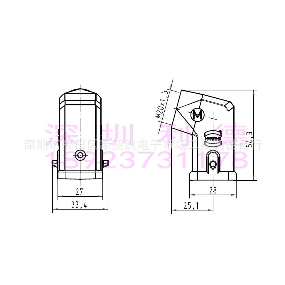 09200031640 HARTING德国浩亭 HAN3A连接器 弯角上壳 PG11