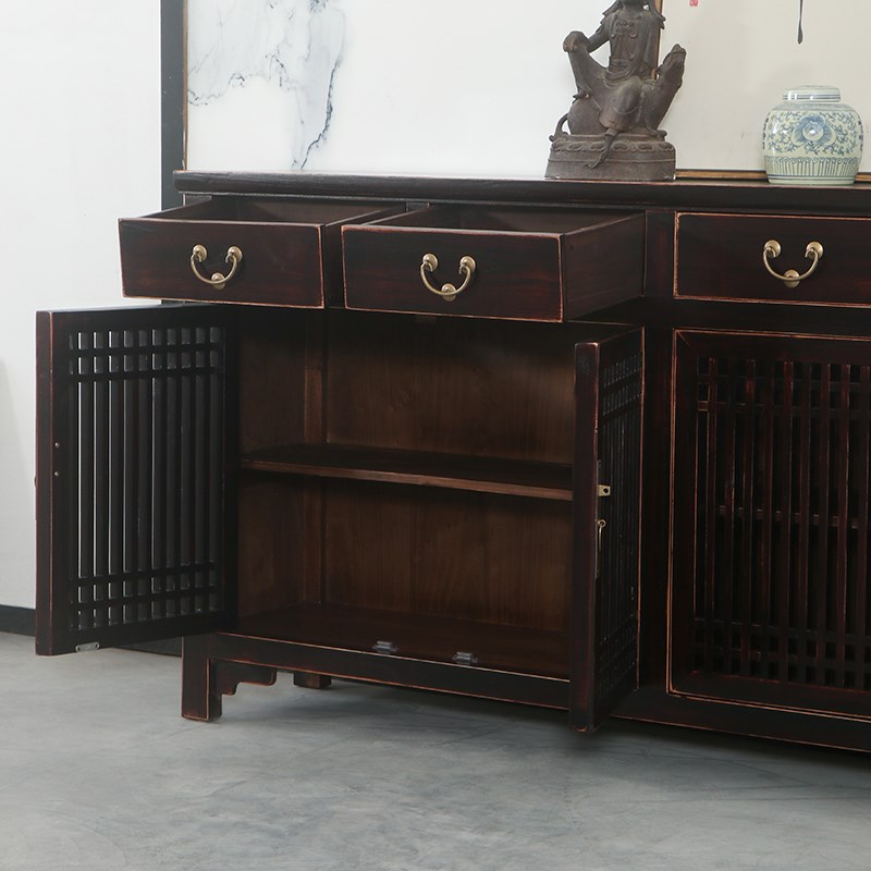 新中式实木餐边柜家用储物柜收纳榆木置物架柜子矮柜客厅靠墙定制