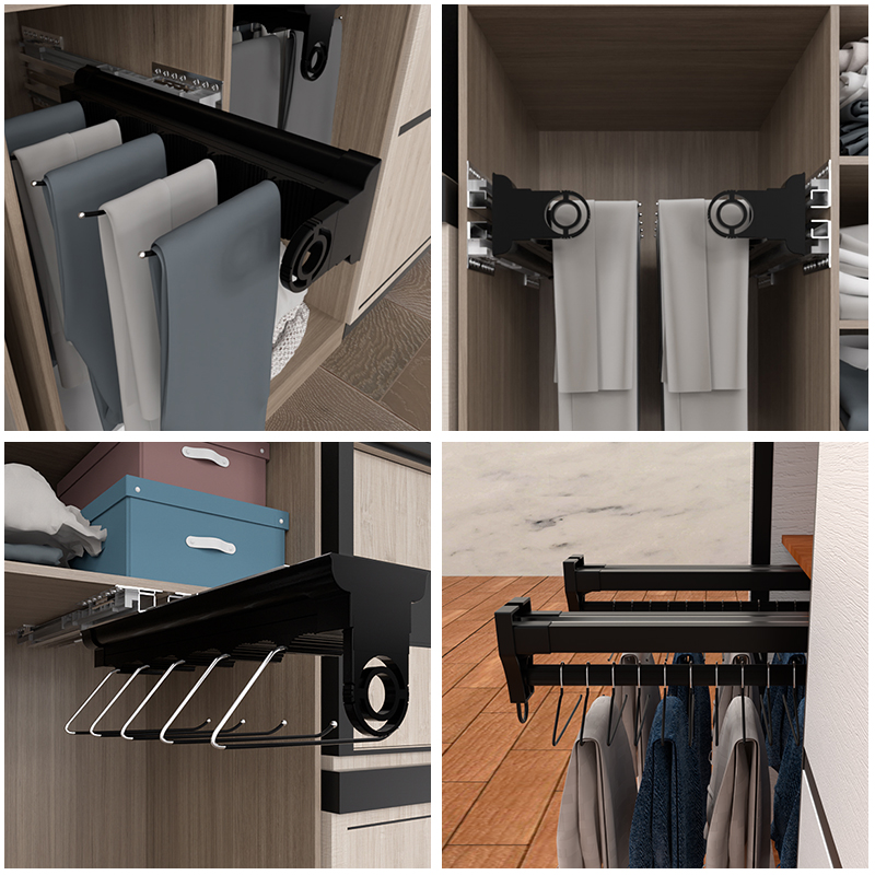 缓冲伸缩弹簧阻尼裤架衣架衣柜内置裤夹滑轨抽拉式多功能收纳神器