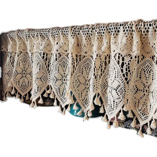 美式乡村钩针棉线半帘帘头穿杆帘门楣橱柜帘咖啡帘厨房短帘免打孔