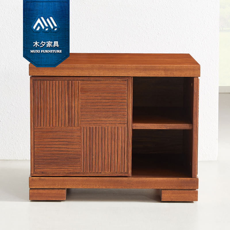 木夕新中式东南亚风格槟榔色家具胡桃木色储物左右单向开门床头柜