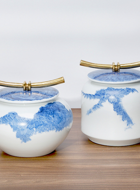 新中式陶瓷储物罐摆件售楼处客厅玄关酒柜样板房博古架软装饰品