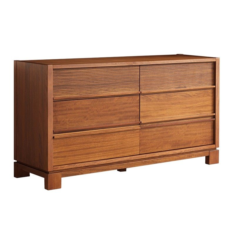 木夕新中式东南亚风格槟榔色实木家具胡桃木色餐边柜储物柜六斗柜