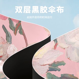 三折手动反向伞8骨双层双面花太阳伞黑胶防晒伞遮阳防紫外女士伞