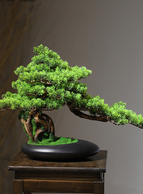 迎客松盆景摆件新中式家居客厅玄关办公室茶室花架仿真绿植装饰品