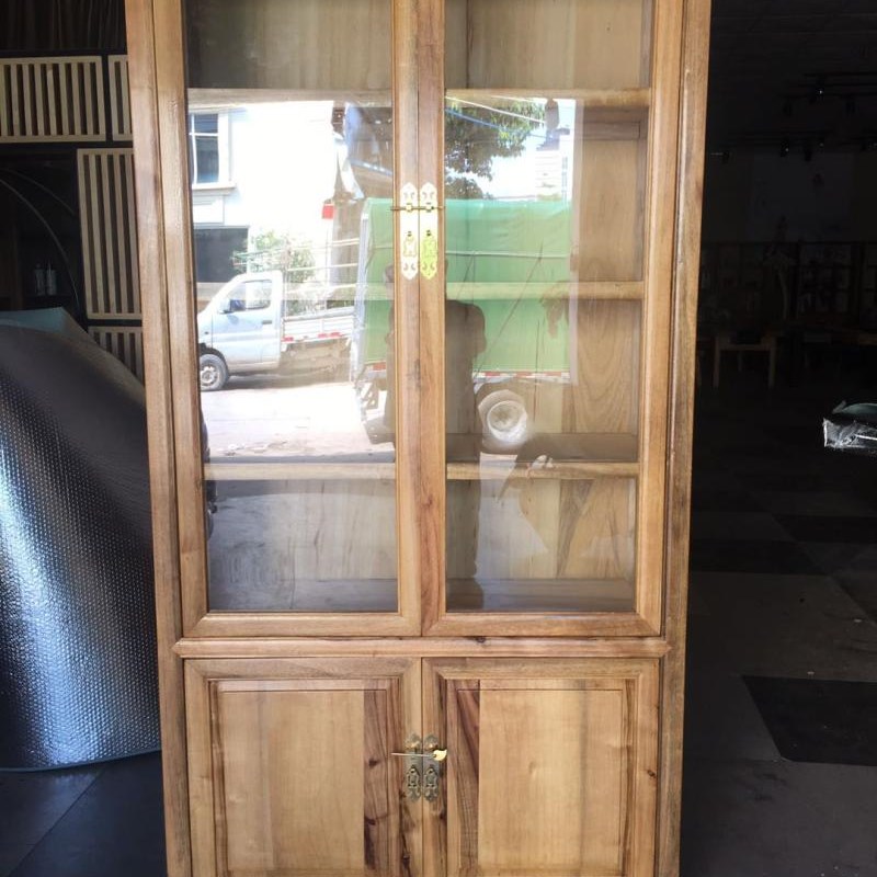 新中式香樟木书柜实木玻璃两三门组合仿古全樟木书架家用书房家具