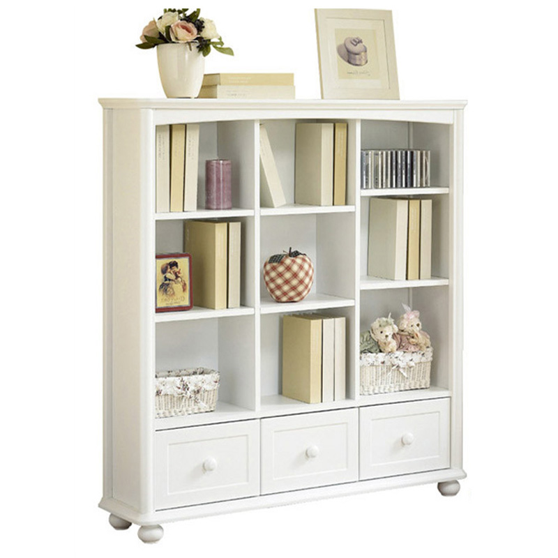 白色实木书柜储物柜展示柜收纳柜韩式田园儿童落地书橱书架实木柜