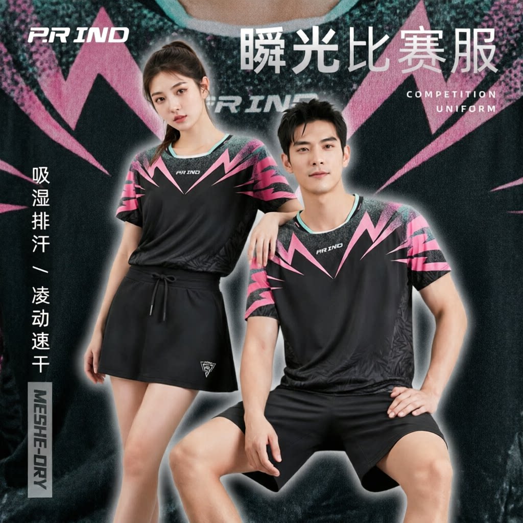 浦锐瞬光羽毛球服速干透气男女短袖运动上衣比赛训练服团队定制图片