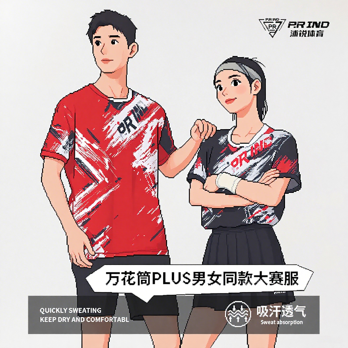 正品浦锐羽毛球服运动速干套装