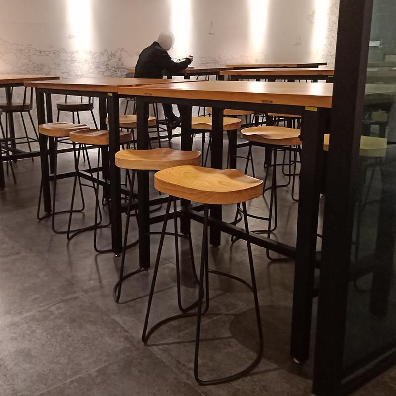 简约高脚凳酒吧奶茶店实木餐凳子工业风吧台椅个性铁艺苹果凳高凳