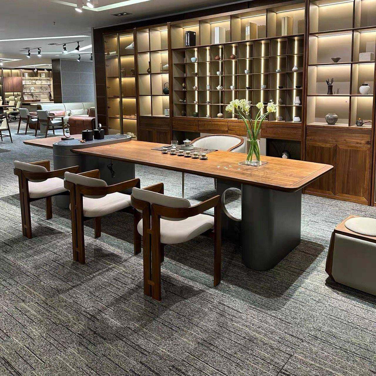 新中式北美黑胡桃木岛台茶桌宋式美学茶桌办公室茶台高端实木家具