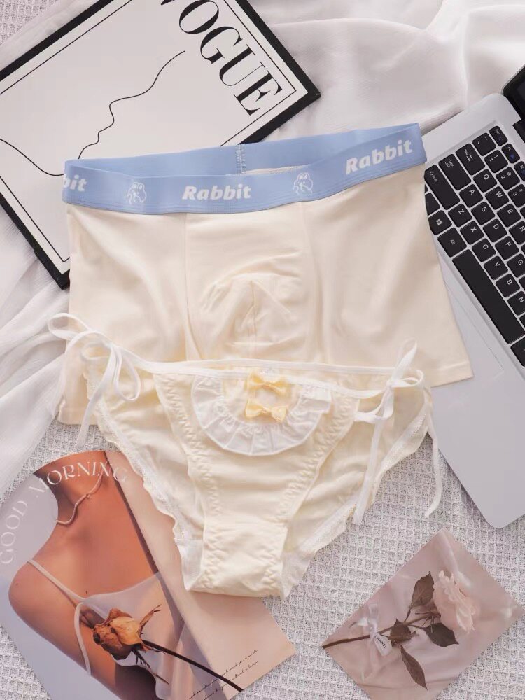 情侣内裤奶油冰激凌性感纯欲可爱蝴蝶结系带绑带一男一女情侣套装