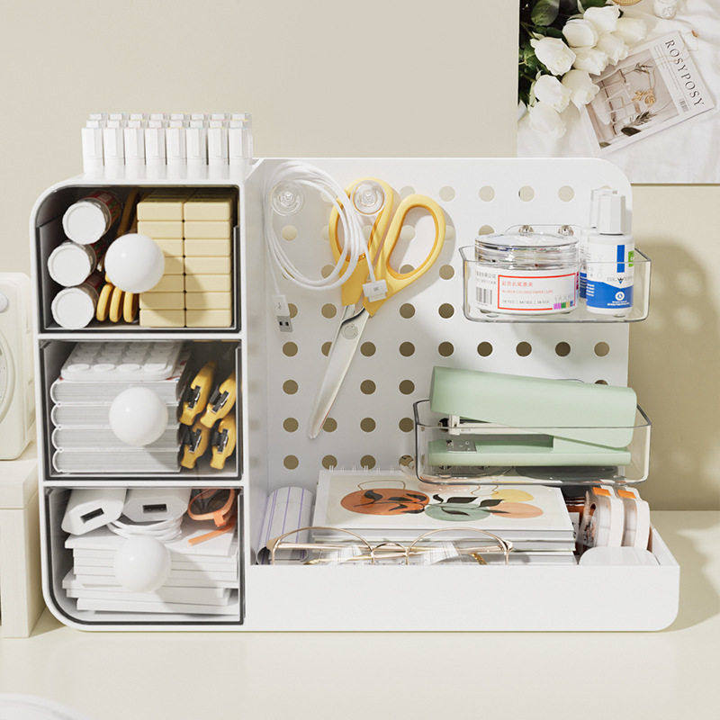 多功能三合一桌面洞洞板收纳盒抽屉式置物架公桌面书桌工位好物,收纳整理,首饰盒,淘宝优惠券,粉丝福利购,淘宝优惠卷