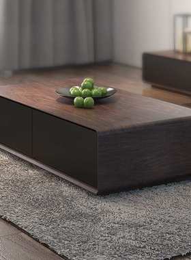 北欧茶几电视柜组合现代简约黑灰色茶几轻奢小户型胡桃色储物茶桌