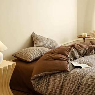 美式复古风南法假日裸睡全棉色织提花四件套纯棉床单被套床上用品