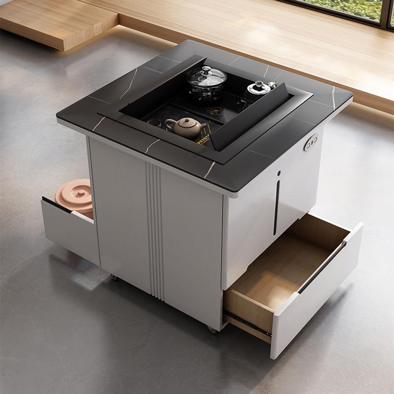 智能语音阳台茶桌椅组合岩板可移动升降茶几家用小茶台烧水壶一体