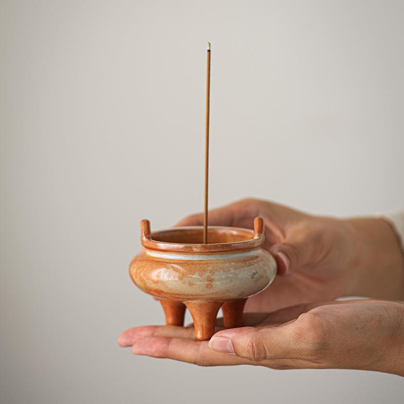 墨彩日式手工柴烧陶瓷香炉家用复古香薰创意香道香插香托文创摆件