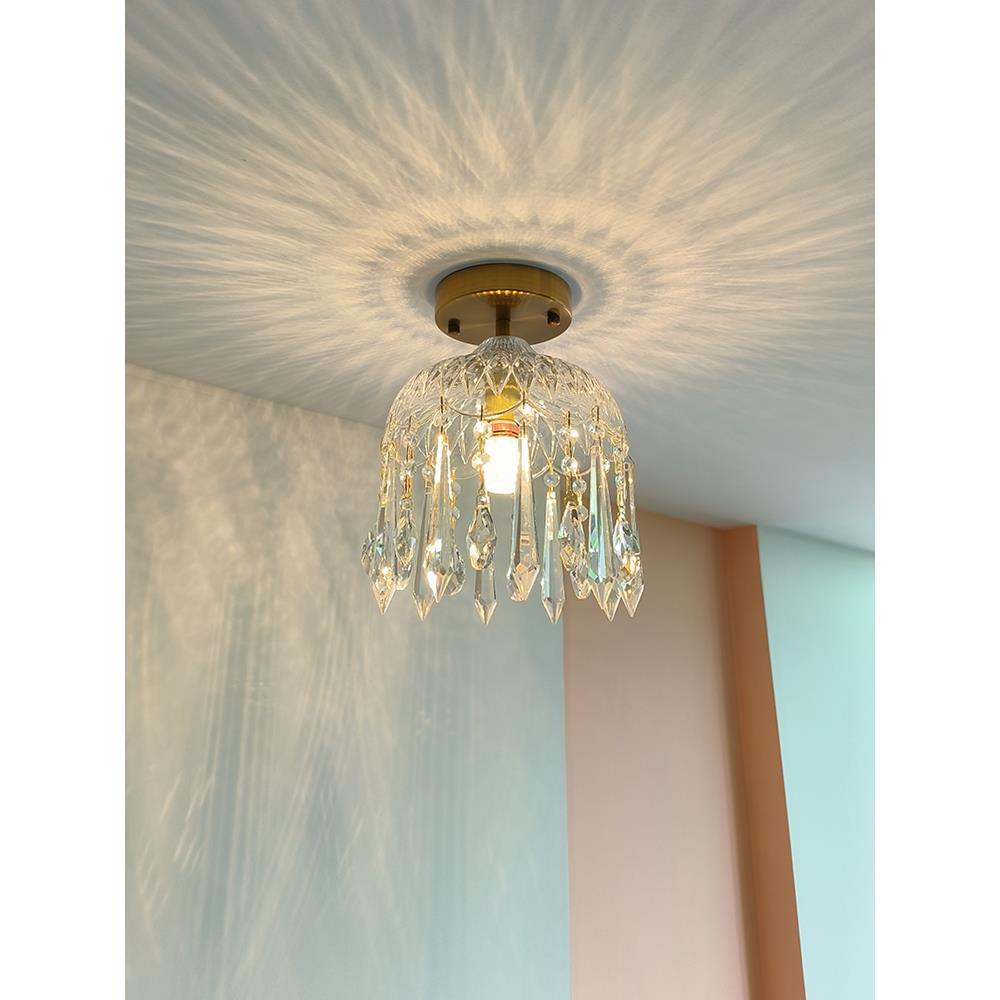 法式过道玄关灯阳台走廊入户衣帽间灯具全铜覆古轻奢水晶床头吊灯