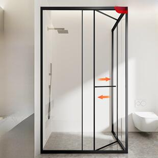 极窄L型淋浴房侧移门卫生间干湿分离玻璃隔断浴室方形下沉式浴屏