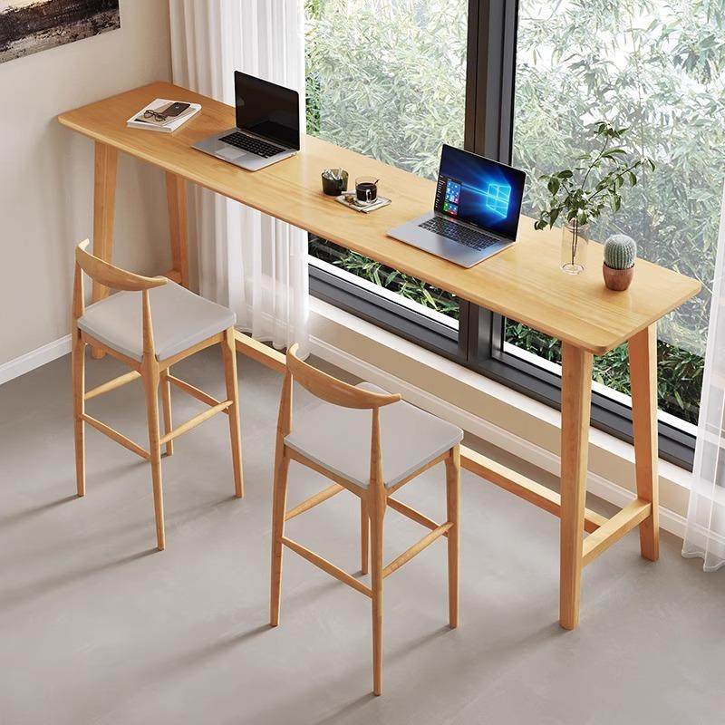 吧台桌家用小户型阳台咖啡桌靠墙高脚长条桌客厅隔间休闲 实木桌