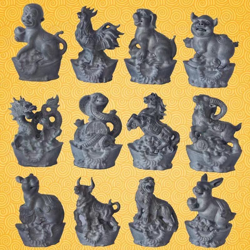 石雕十二生肖青石摆件石头鼠牛虎兔龙蛇马羊猴鸡狗猪12生肖动物相