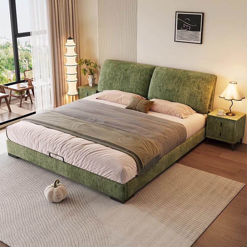 2025新款雪尼尔布艺床现代简约大象耳朵床主卧1.8m双人床储物婚床